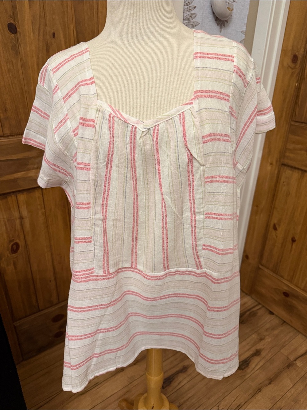 easel Cream and Pink Striped Square Neck Tunic